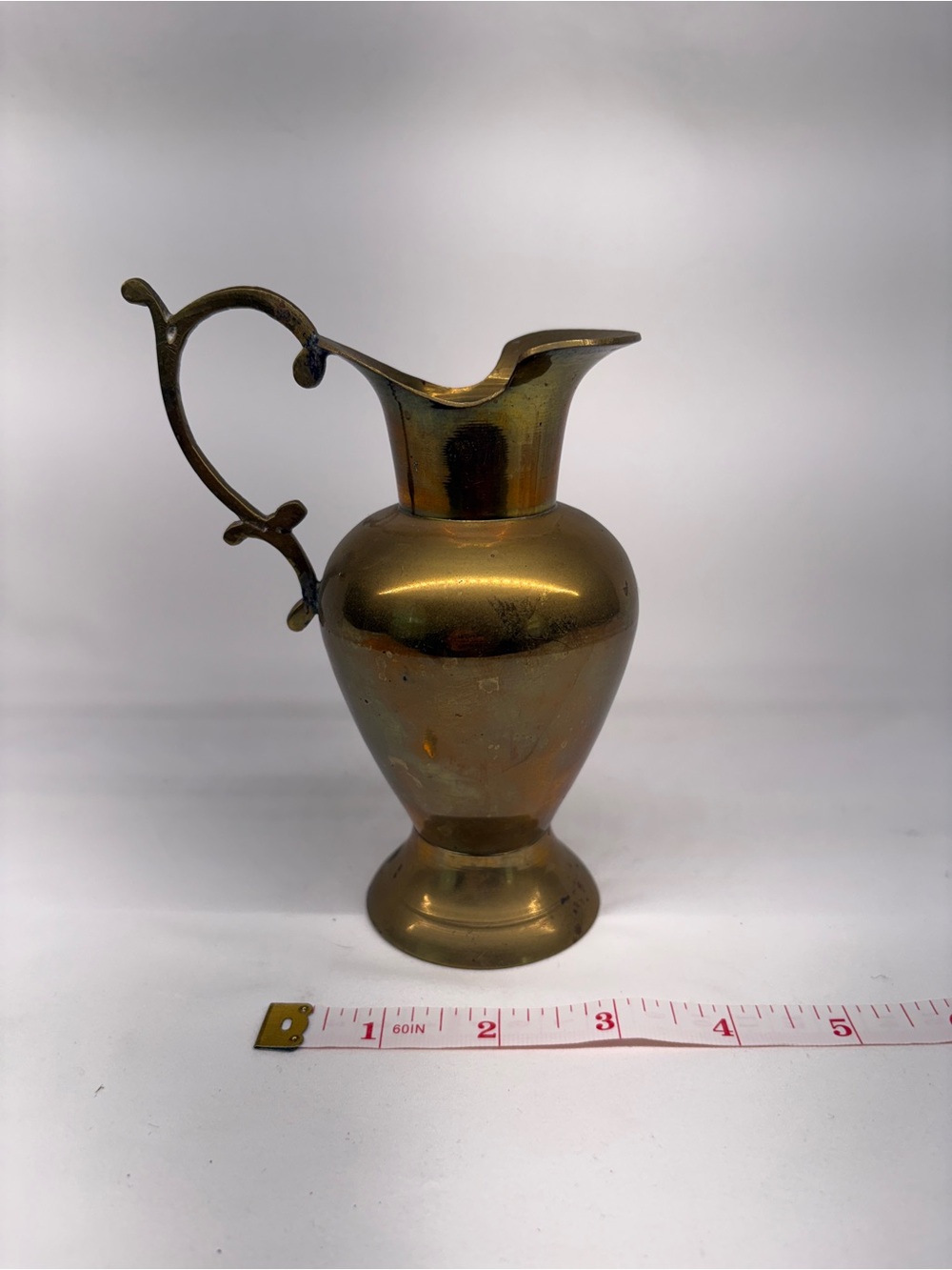 Vintage Solid Brass Miniature Ewer Pitcher Vase with Ornate Handle
